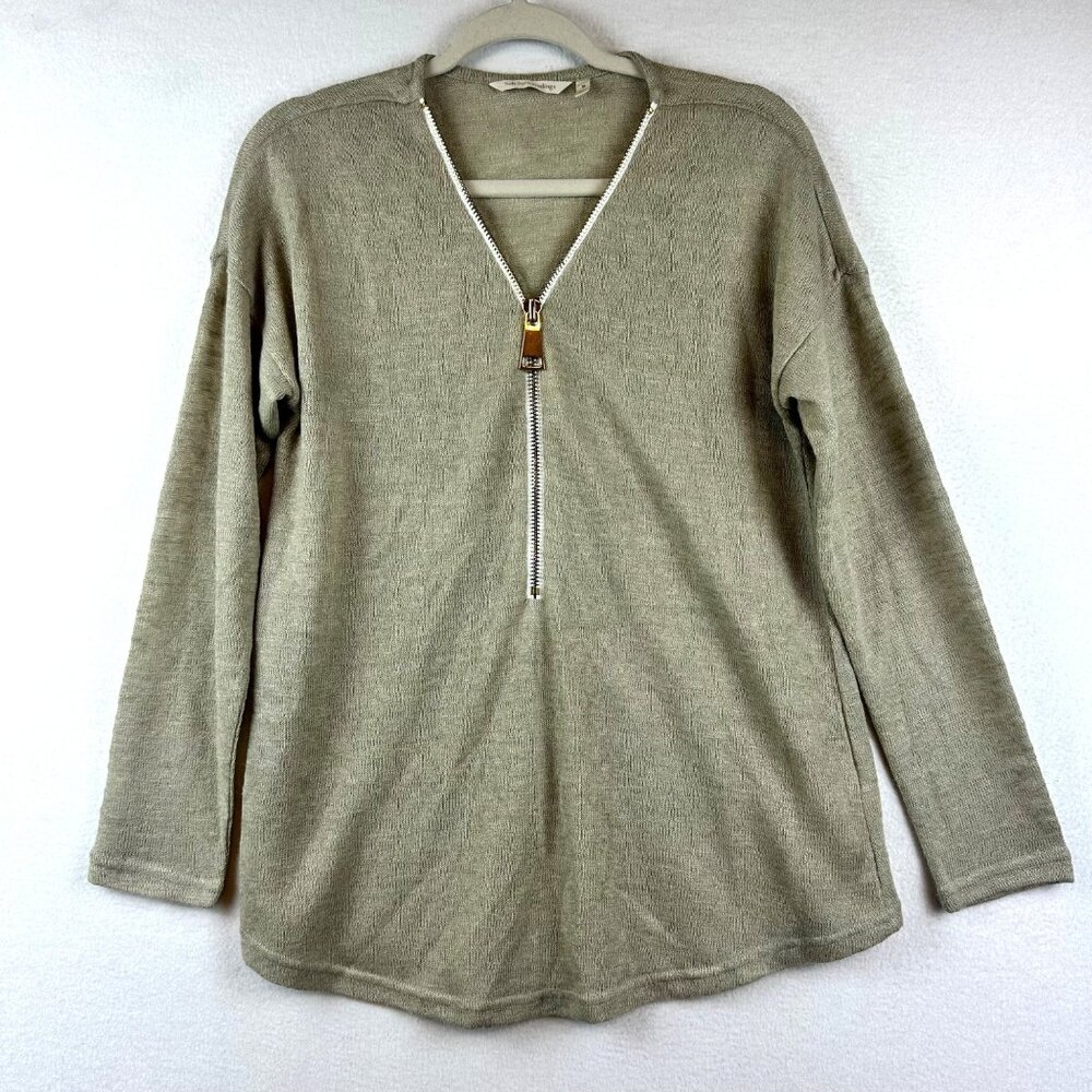 Soft Surroundings Tan Blouse Womens Medium Coastal Beachy Lagenlook Casual